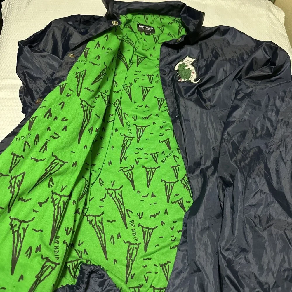 Ripndip Windbreaker Snap Button Jacket.  Happy Cat Nip XL Blue